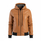 Womens Brown Leather Bomber Jacket