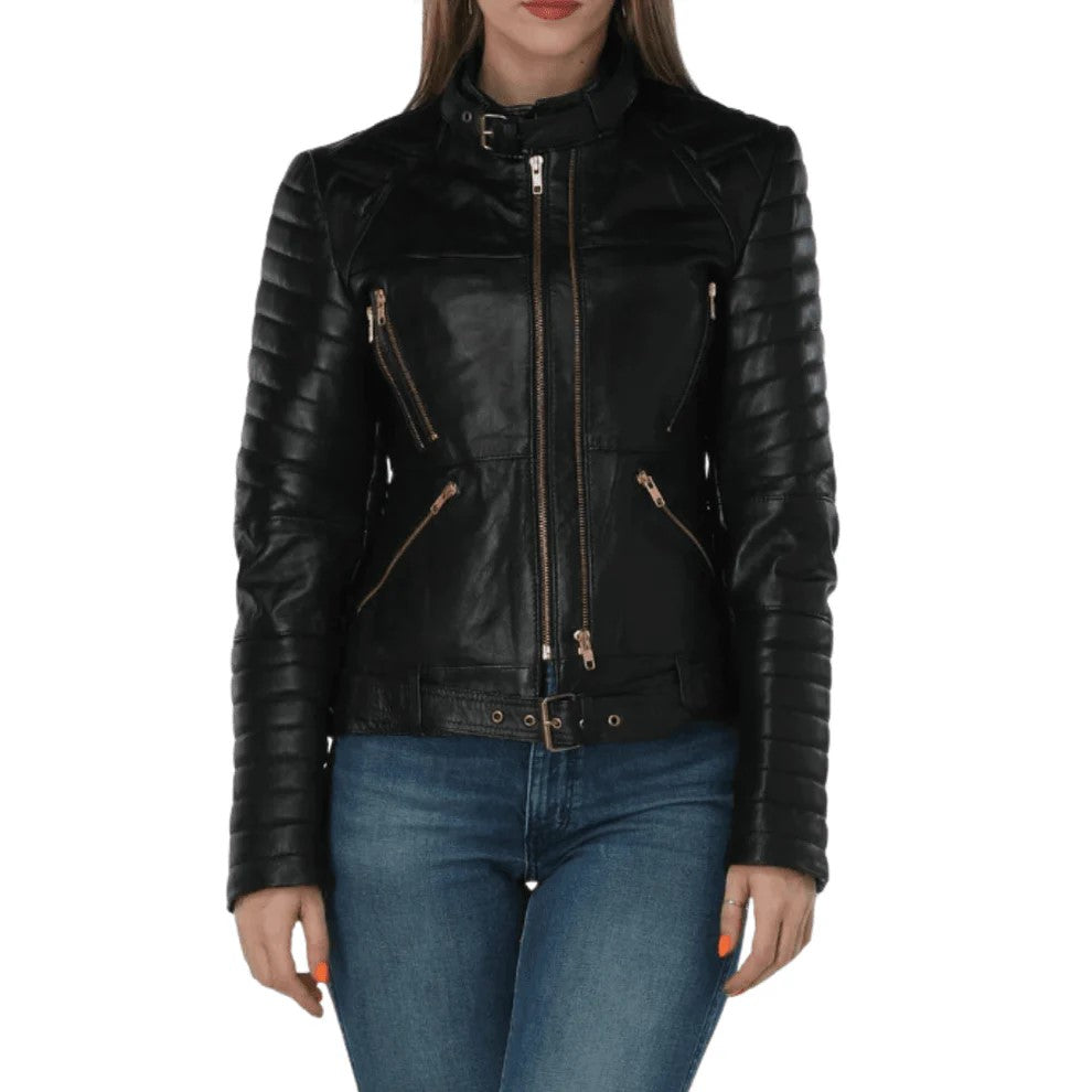 Women Embroidered Leather Jacket