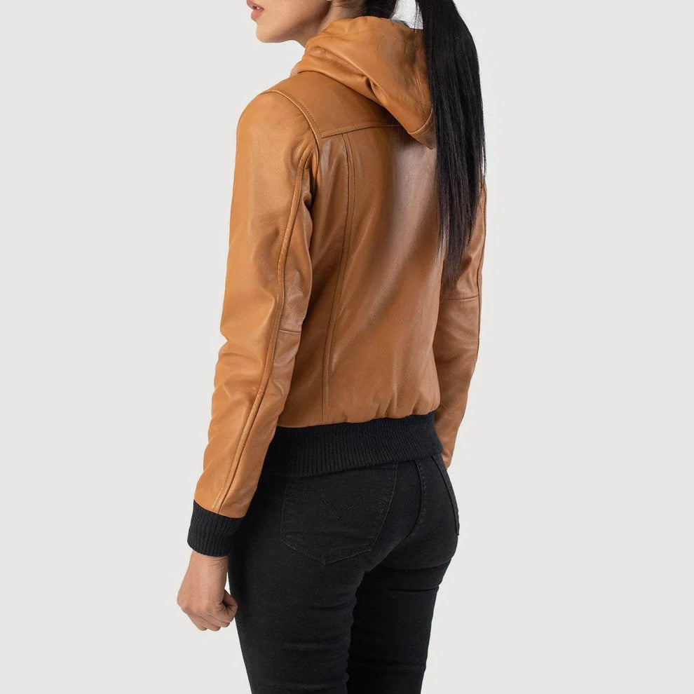 Womens Brown Leather Bomber Jacket