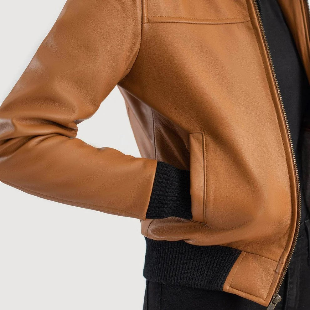 Womens Brown Leather Bomber Jacket