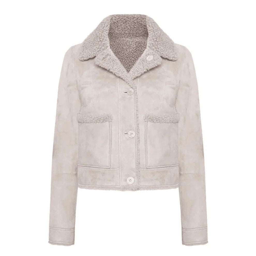 Serena Women's Curly Shearling Jacket Rhino Gray