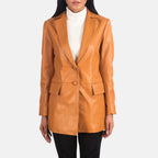 Tan Brown Leather Blazer Women