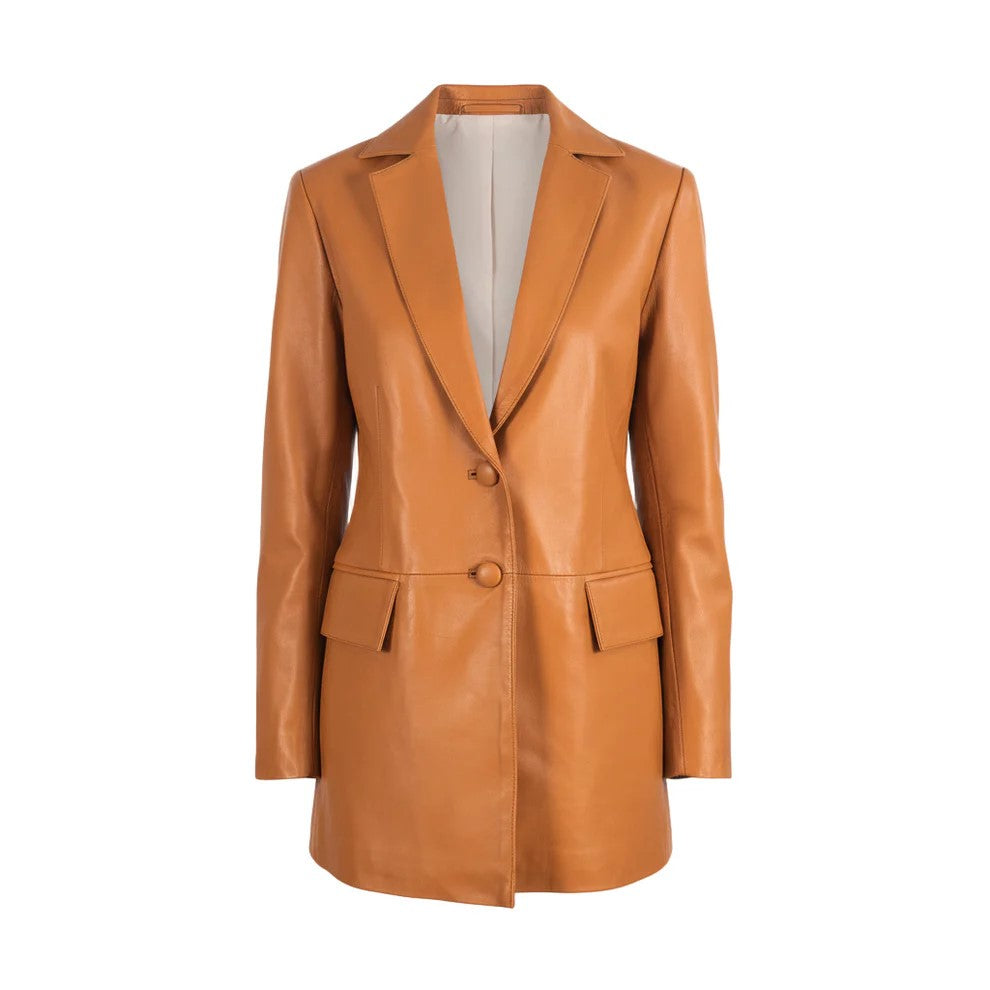 Tan Brown Leather Blazer Women