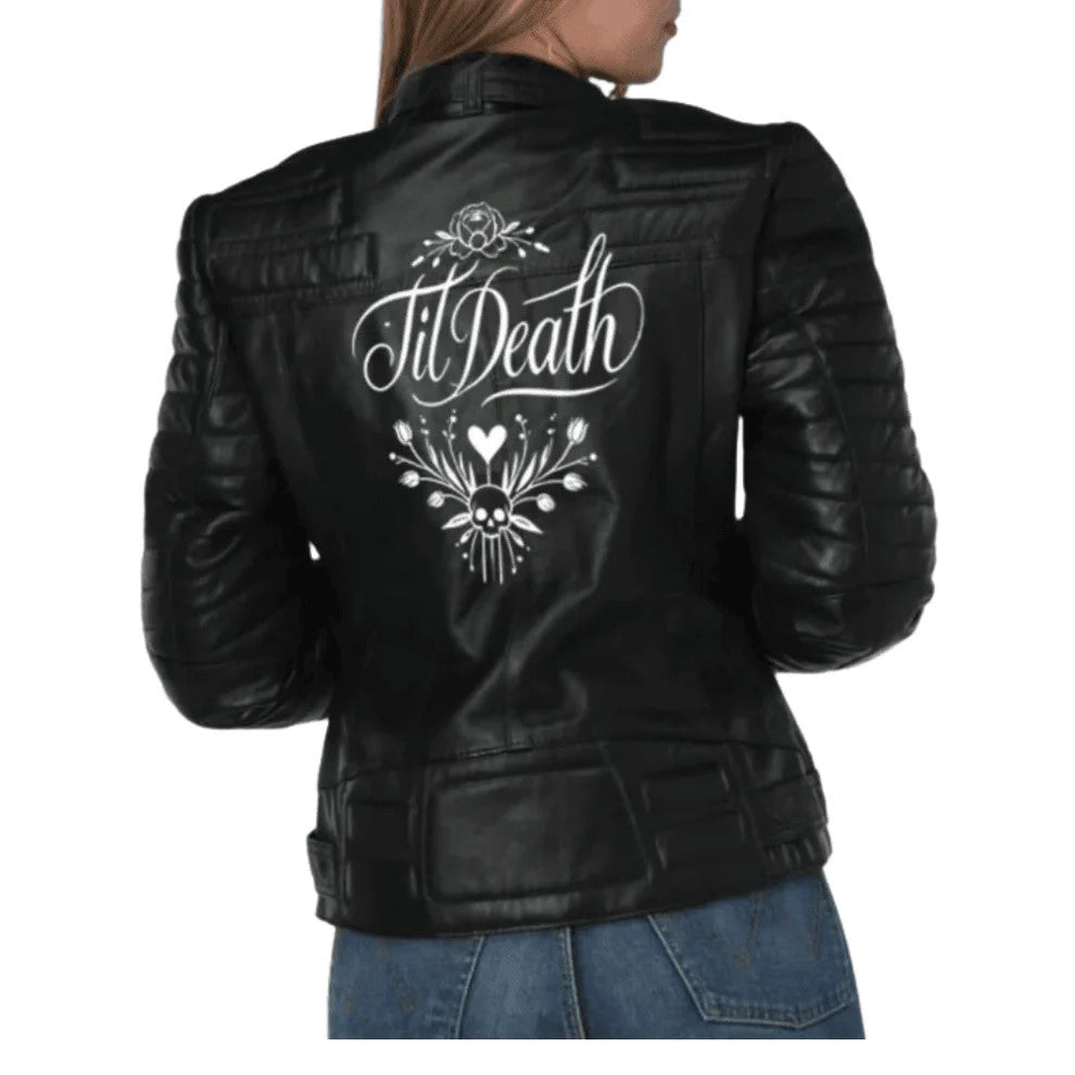 Women Embroidered Leather Jacket