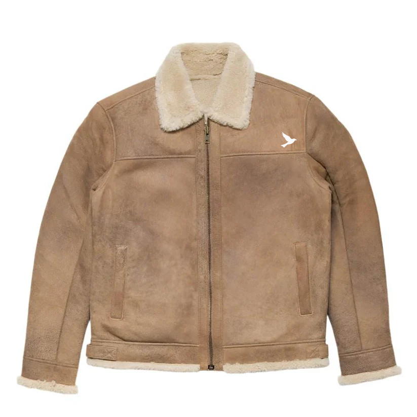 Sandstone Brown Shearing Leather Bomber Jacket
