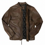 Men's Motorcycle Leather Jacket Brown Lambskin
