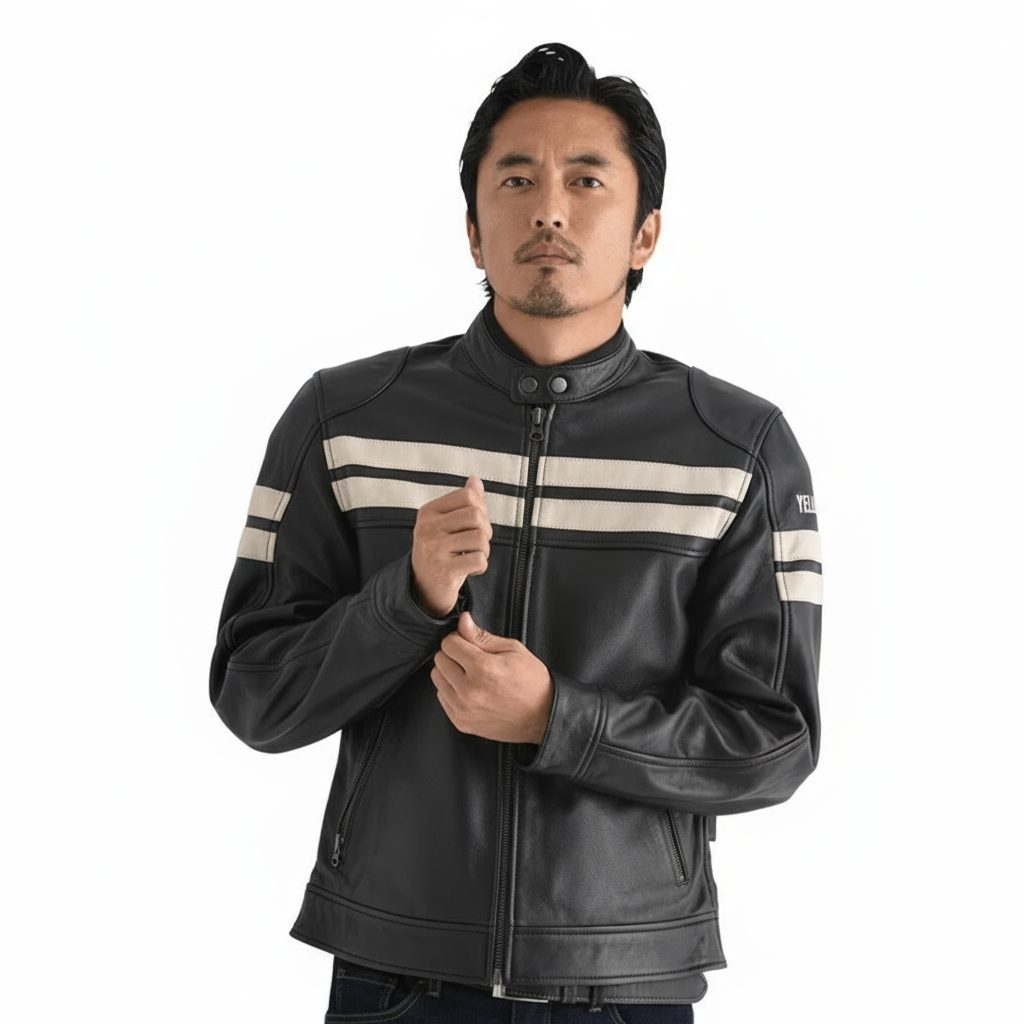 Men Motorbike Leather Jacket Yellow corn