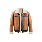 Classic Tan Brown Leather Shearling Aviator Jacket