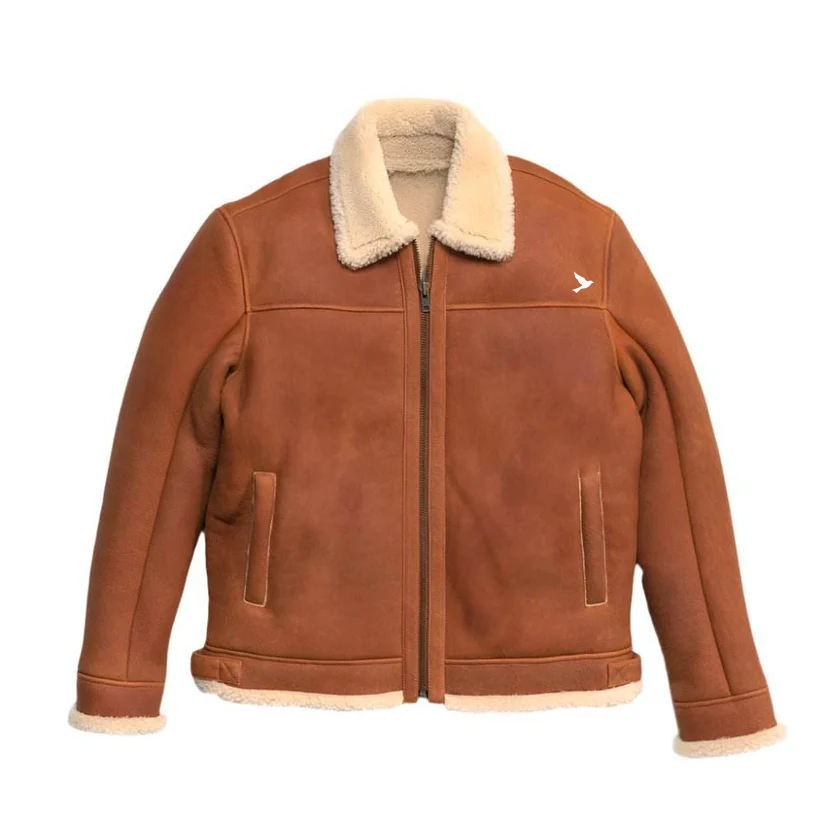 Whiskey Shear ling Leather Bomber Jacket