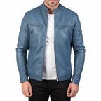 Ionic Blue Leather Biker Jacket