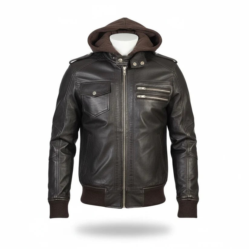 Black Hooded Leather Jacket