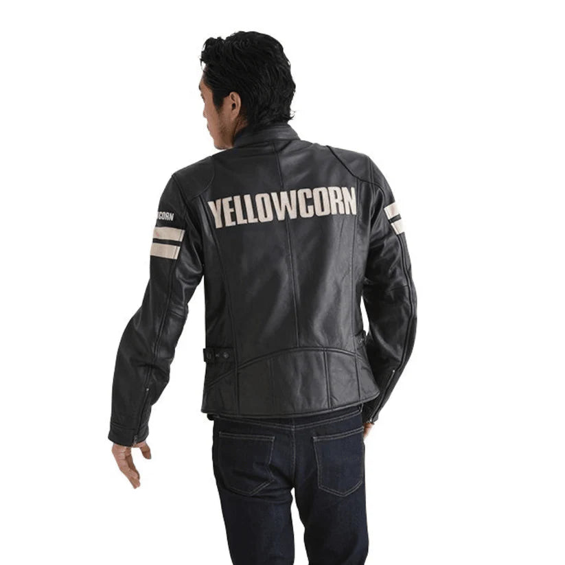 Men Motorbike Leather Jacket Yellow corn