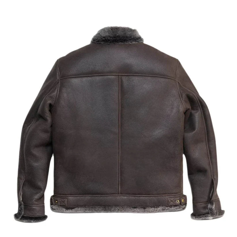 Espresso Brown Shearing Leather Bomber Jacket