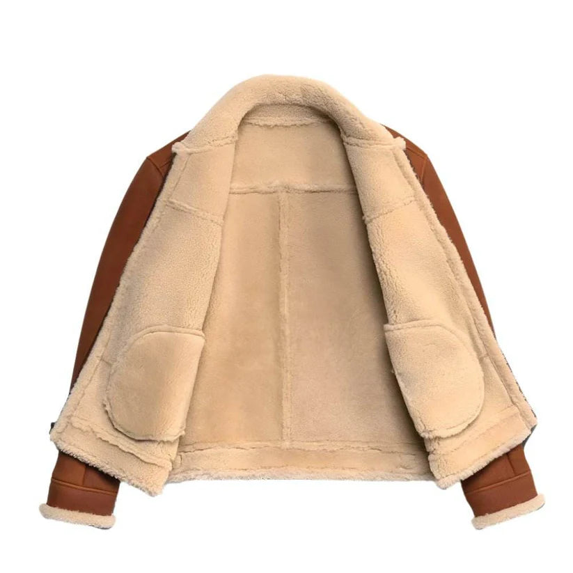 Whiskey Shear ling Leather Bomber Jacket