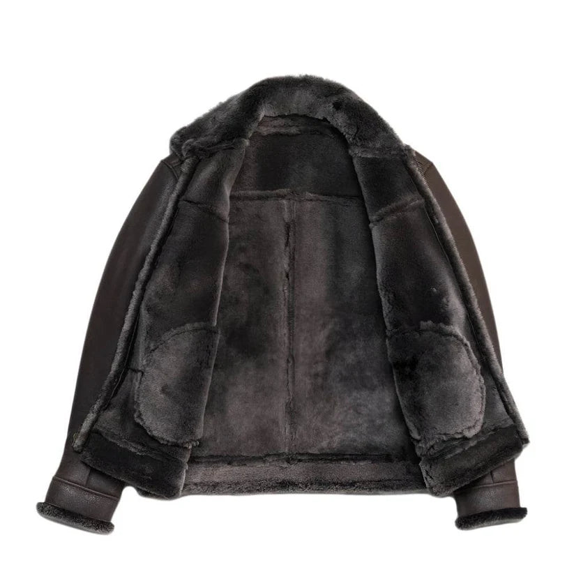 Espresso Brown Shearing Leather Bomber Jacket