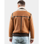 Classic Tan Brown Leather Shearling Aviator Jacket