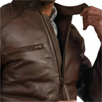 Men's Motorcycle Leather Jacket Brown Lambskin