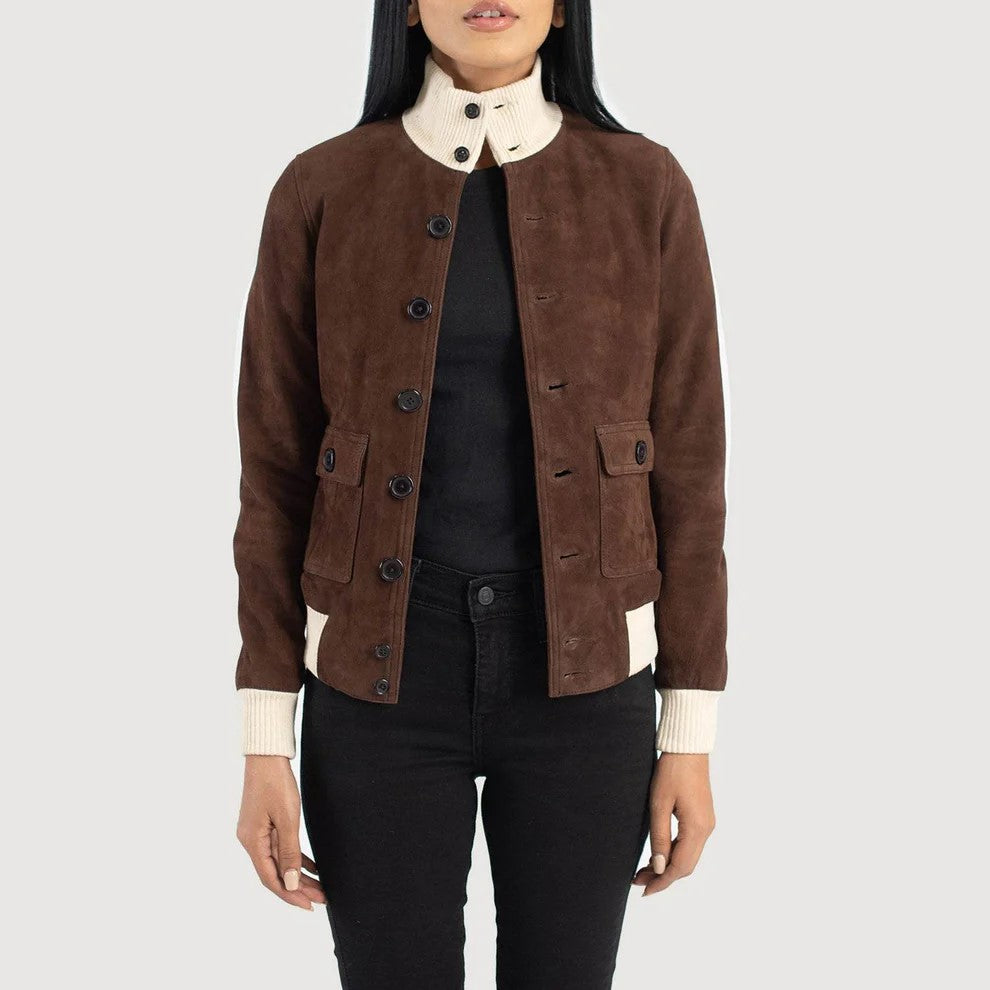 Brown Bomber Leather Jacket Womens