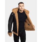 Classy Brown Leather Shearling Hooded Aviator Jacket
