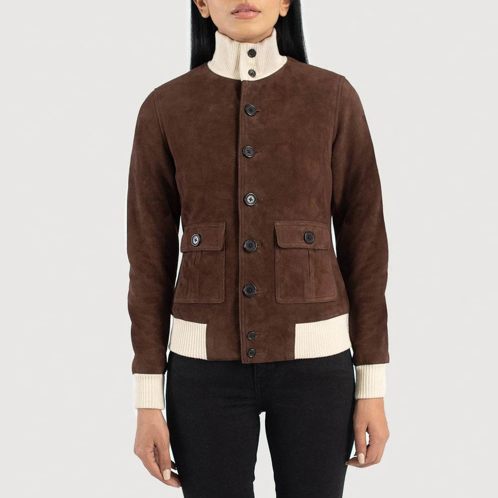 Brown Bomber Leather Jacket Womens