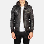 Black Hooded Leather Jacket