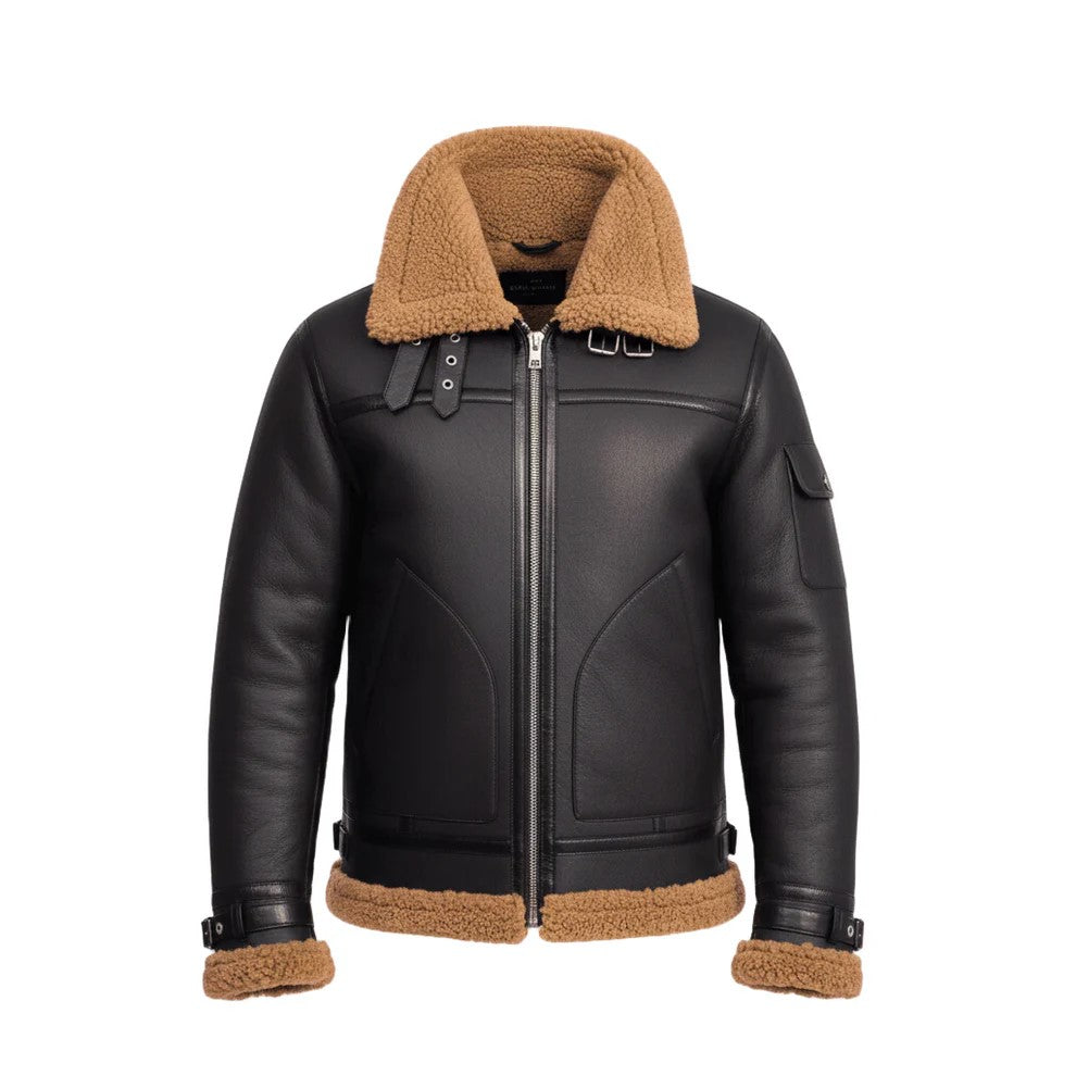 Classy Brown Leather Shearling Hooded Aviator Jacket