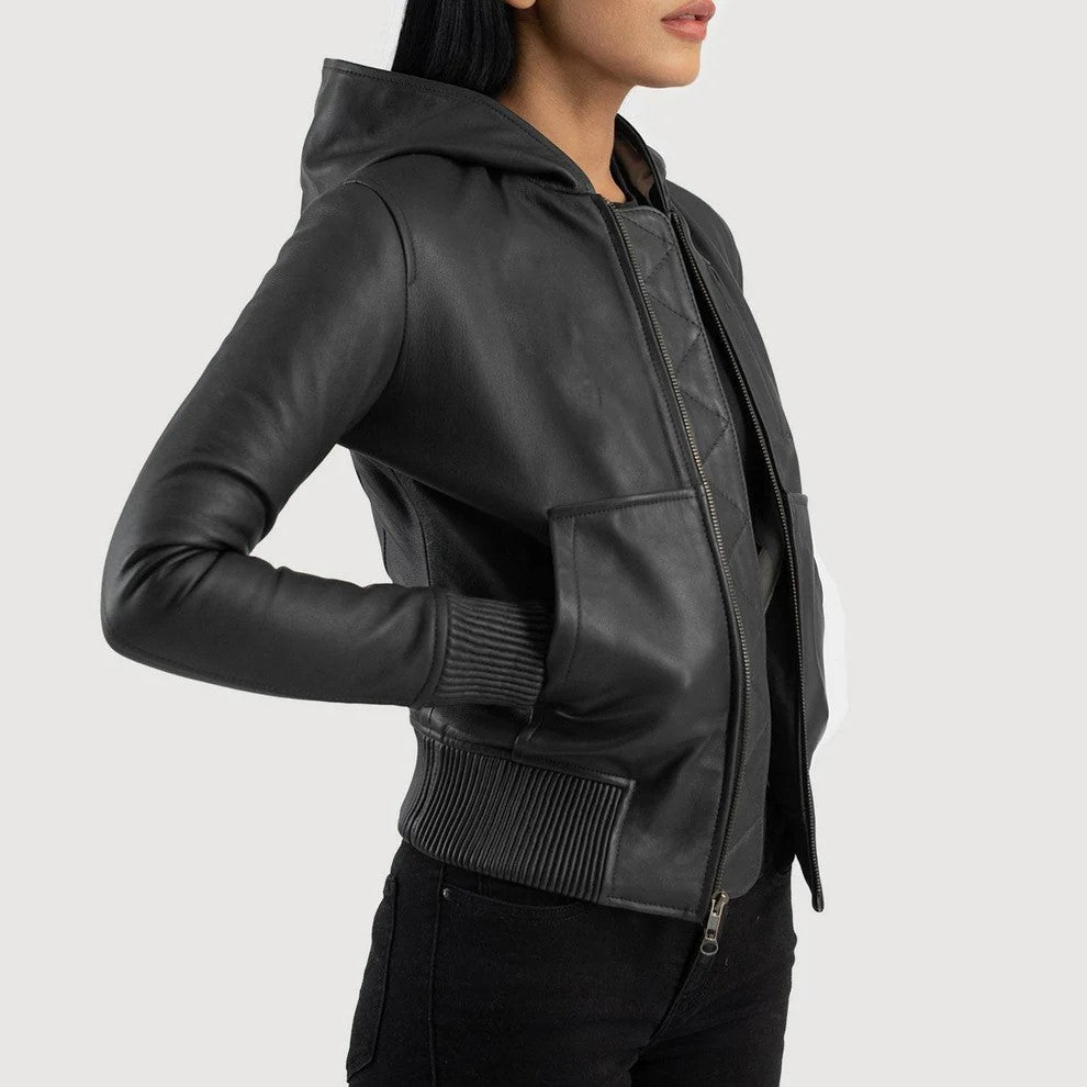 Cropped Leather Bomber Jacket
