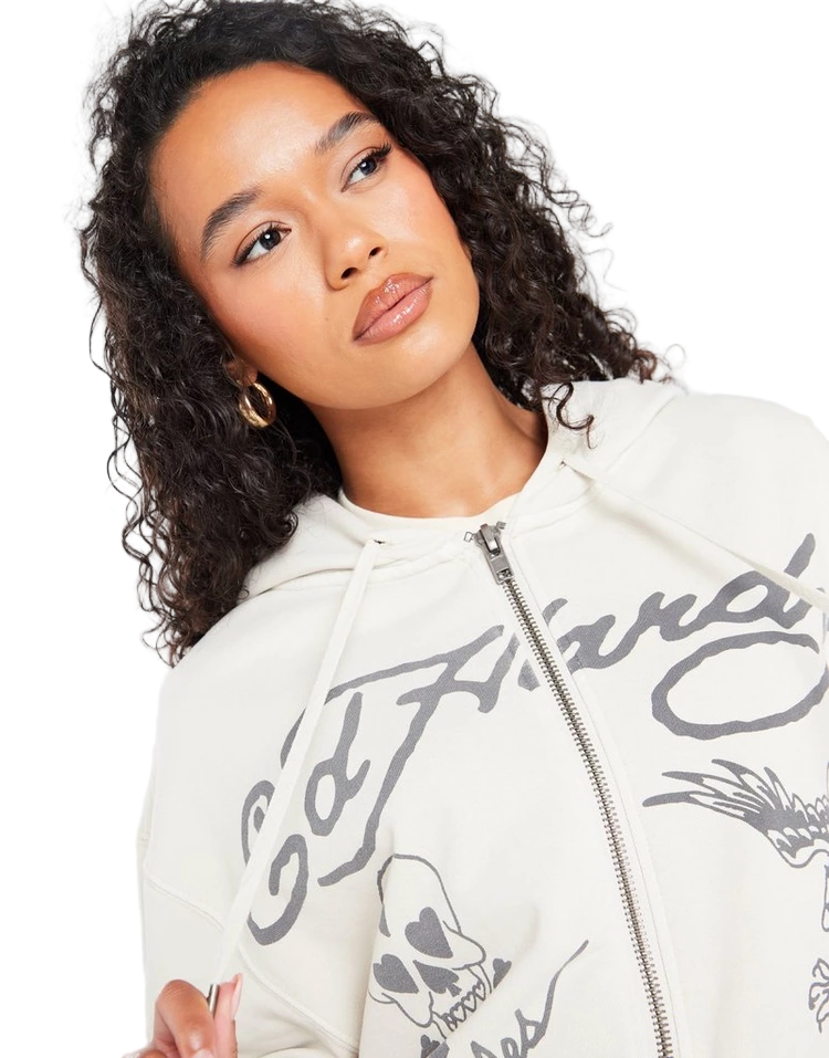 Ed Hardy Skull Boyfriend Full Zip Hoodie