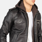 Black Hooded Leather Jacket