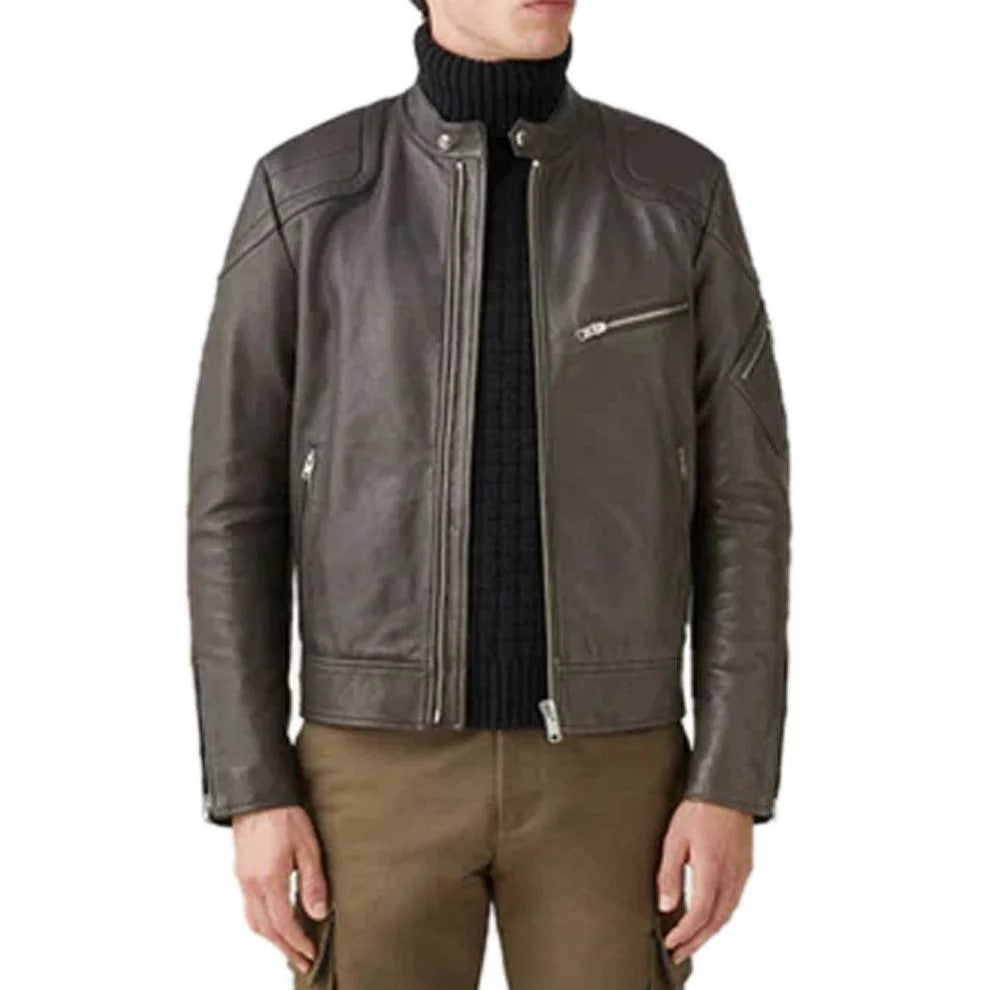 Men's Cheviot Leather T Racer Jacket in Flagstone