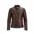 Urbane Quilted Maroon Leather Biker Jacket